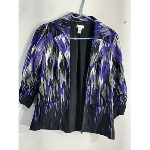 Womans Chicos Blazer Size 0 Multicolor Lined Open Front Scrunch Sleeves